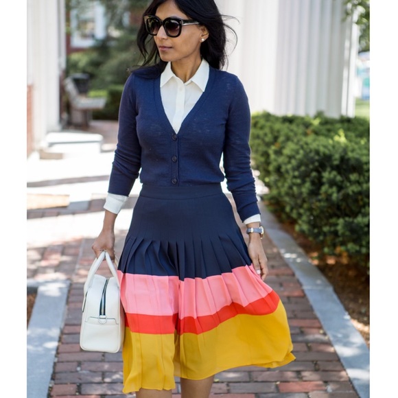 🌈 Ann Taylor, Striped Colorblock Pleated Midi Skirt - Picture 13 of 16